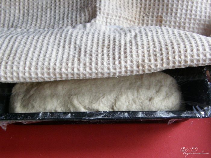 накрыть тесто плёнкой и полотенцем, поставить в тепло для подхода