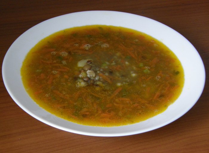 постный суп с чечевицей, рисом, перловкой